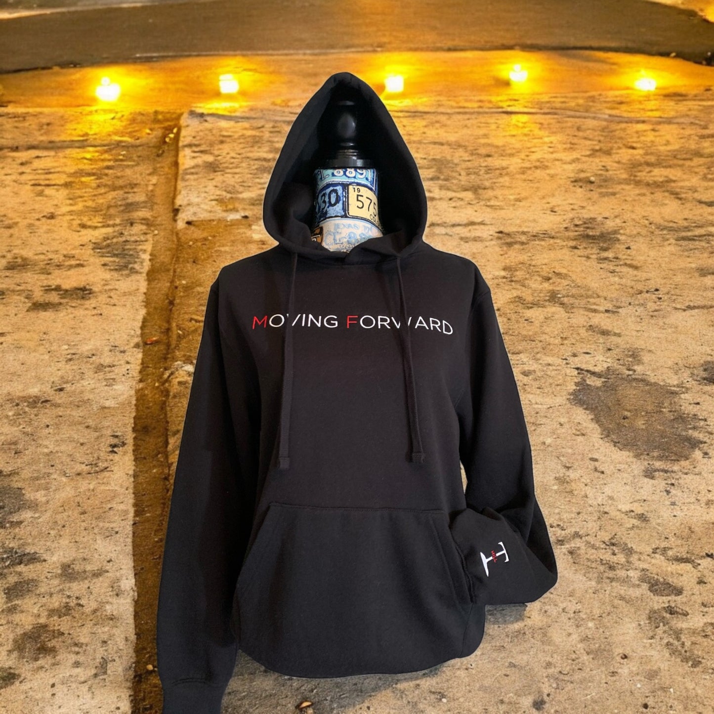 ***Pre-Order*** Embroidered Black Hoodie With Red and White Letters as illustrated Long Sleeve with the empowering and inspiring phrase "Moving Forward" Unisex (Men's Hoodie / Women's Hoodie) **Free Shipping**