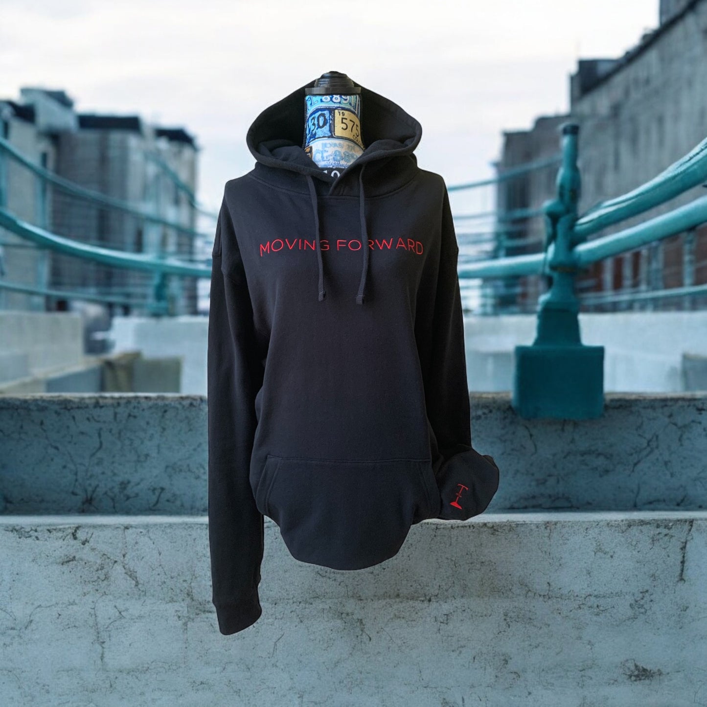 ***Pre Order*** Embroidered Black Hoodie With Red Letters Long Sleeve with the empowering and inspiring phrase "Moving Forward" Unisex (Men's Hoodie / Women's Hoodie) **Free Shipping**