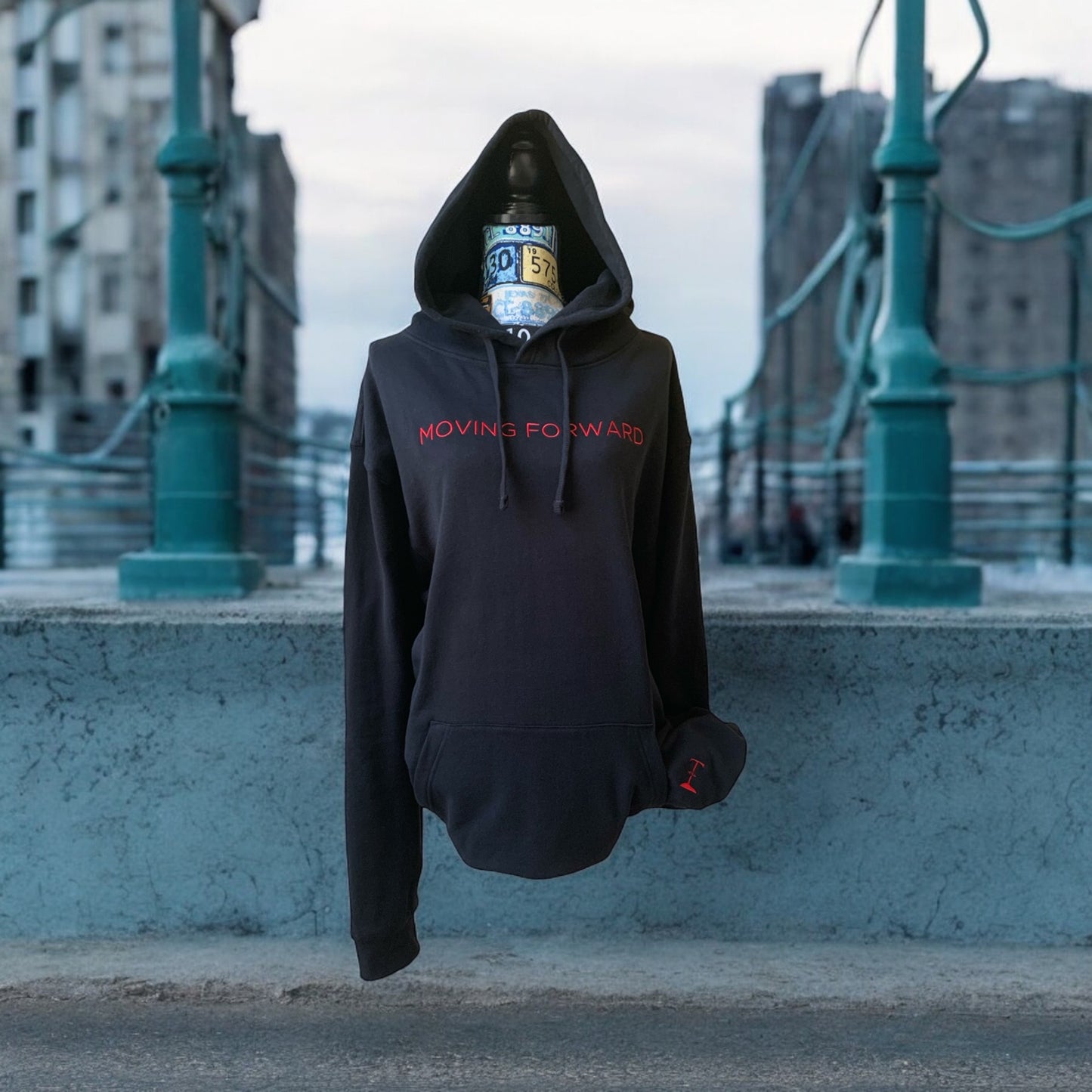 ***Pre Order*** Embroidered Black Hoodie With Red Letters Long Sleeve with the empowering and inspiring phrase "Moving Forward" Unisex (Men's Hoodie / Women's Hoodie) **Free Shipping**