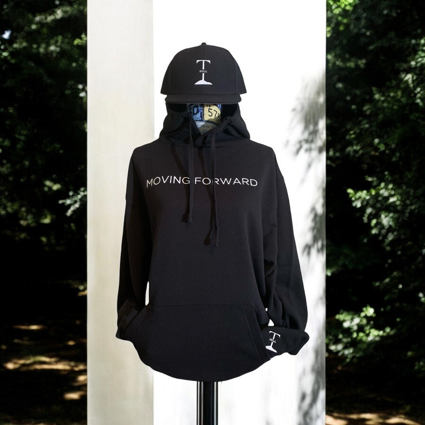 New!! Embroidered Black Hoodie With White Letters Long Sleeve with the empowering and inspiring phrase "Moving Forward" Unisex (Men's Hoodie / Women's Hoodie) **Free Shipping**