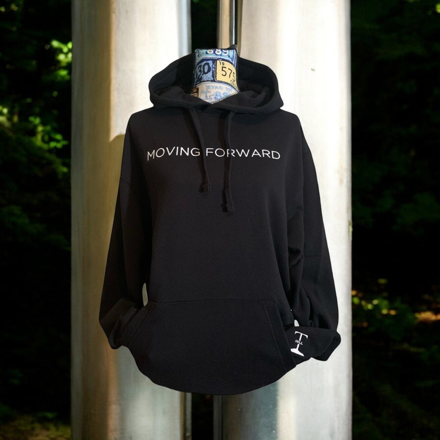 New!! Embroidered Black Hoodie With White Letters Long Sleeve with the empowering and inspiring phrase "Moving Forward" Unisex (Men's Hoodie / Women's Hoodie) **Free Shipping**