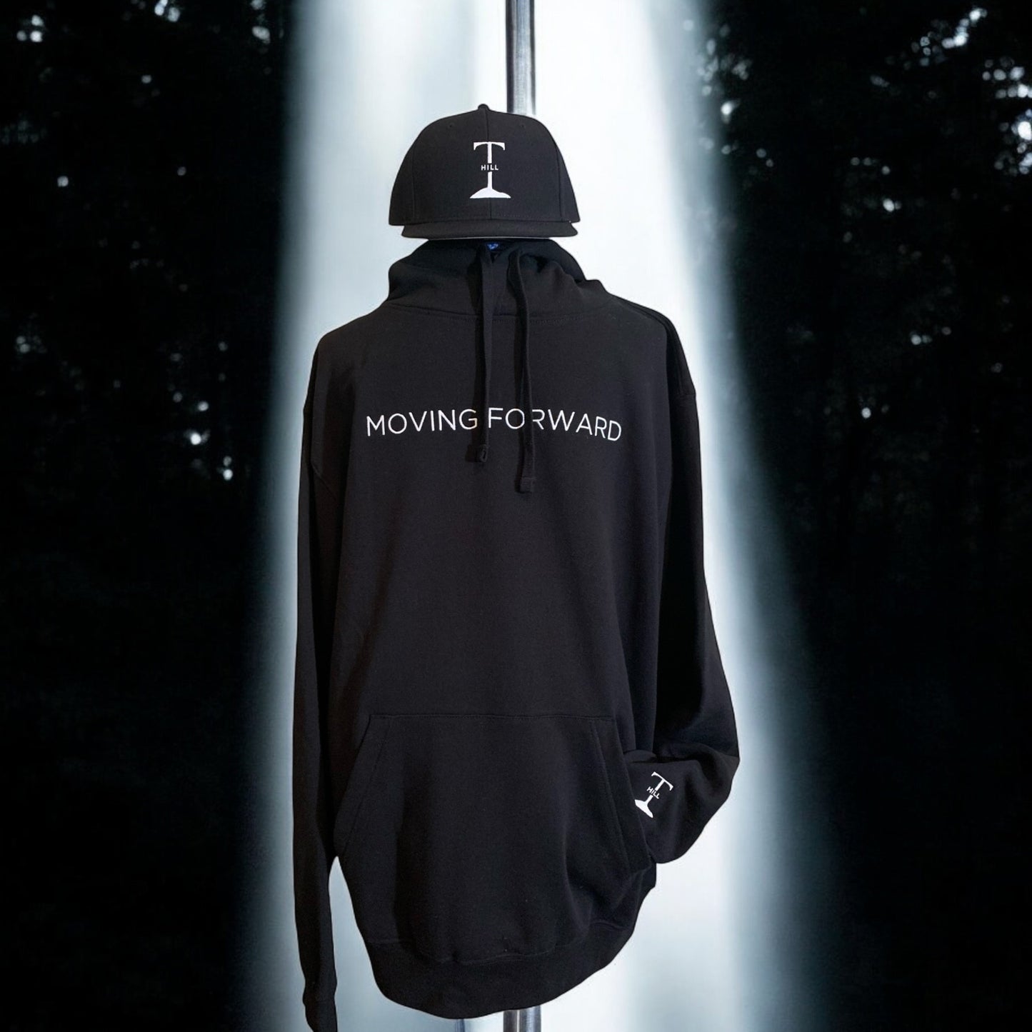 New!! Embroidered Black Hoodie With White Letters Long Sleeve with the empowering and inspiring phrase "Moving Forward" Unisex (Men's Hoodie / Women's Hoodie) **Free Shipping**