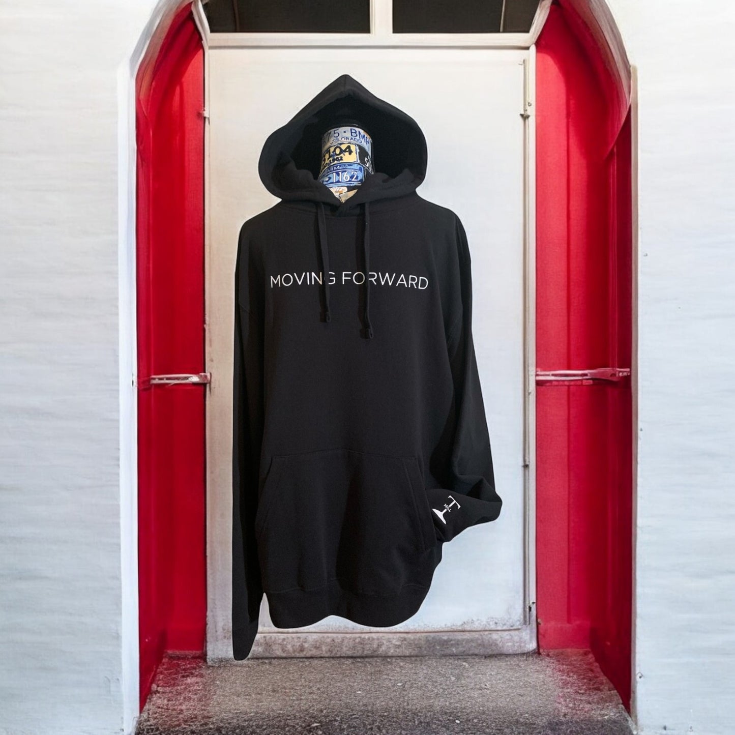 New!! Embroidered Black Hoodie With White Letters Long Sleeve with the empowering and inspiring phrase "Moving Forward" Unisex (Men's Hoodie / Women's Hoodie) **Free Shipping**