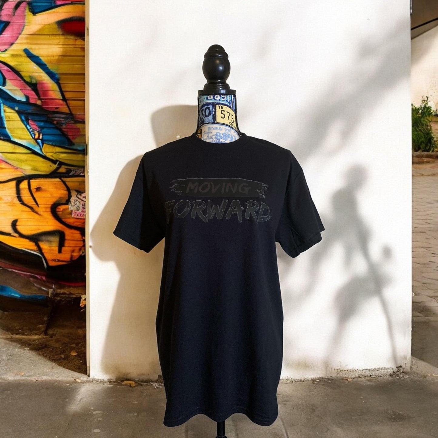 Black Short Sleeve T-shirt with the empowering and inspiring phrase "Moving Forward" in all black. Unisex (Men / Women) **Free Shipping**