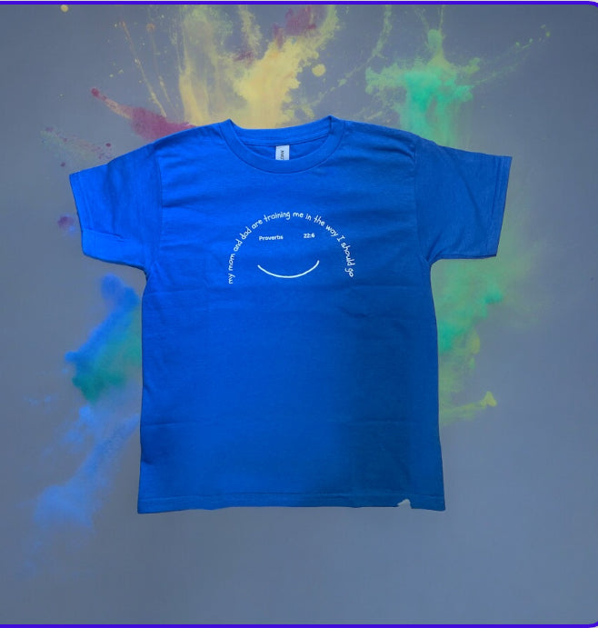 Kid's Royal Blue Short Sleeve Faith Based T-shirt Proverbs 22:6 **Free Shipping**