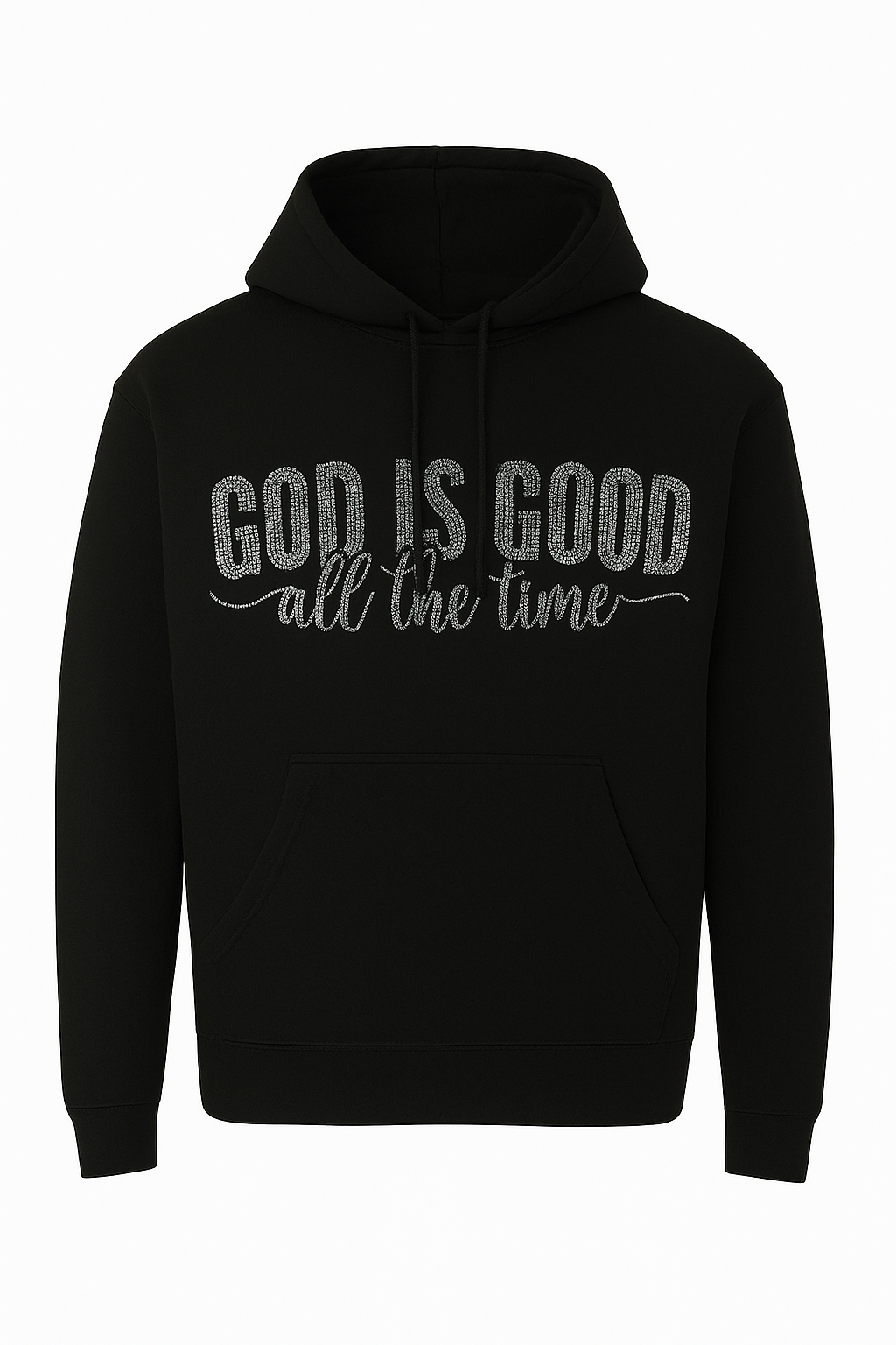 "GOD IS GOOD ALL THE TIME" - BLACK HOODIE WITH SILVER RHINESTONES *Free Shipping**