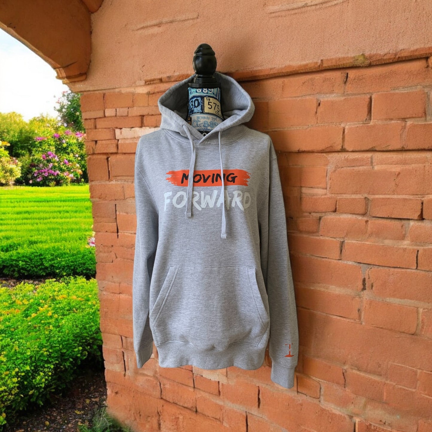 Grey Hoodie Long Sleeve with the empowering and inspiring phrase "Moving Forward" Unisex (Men's Hoodie / Women's Hoodie) **Free Shipping**