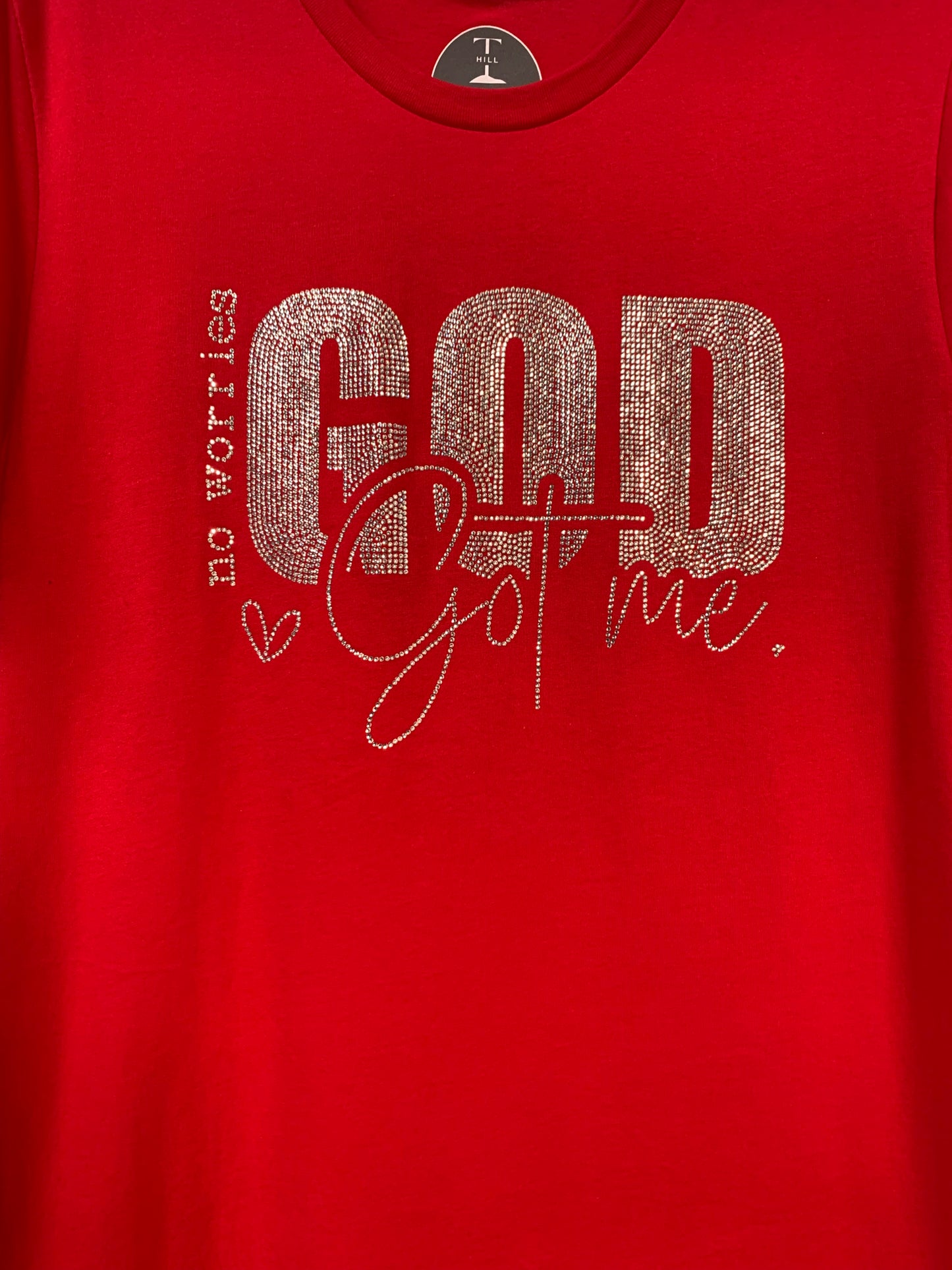 NO WORRIES GOD GOT ME SPARKLING RHINESTONE RED TEE ** Free Shipping **