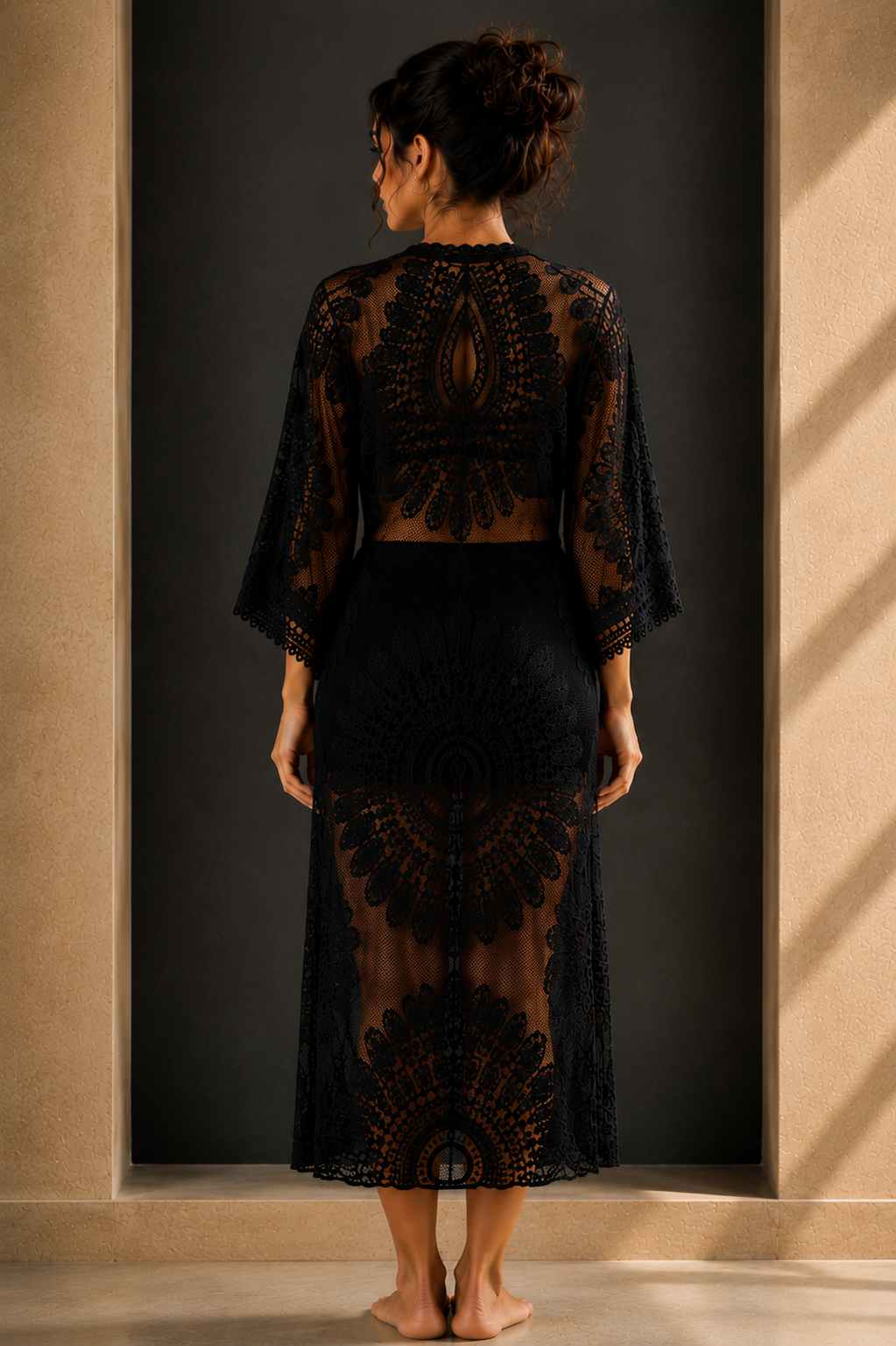 Black Lace Kimono Cover-Up | Elegant Resort Collection