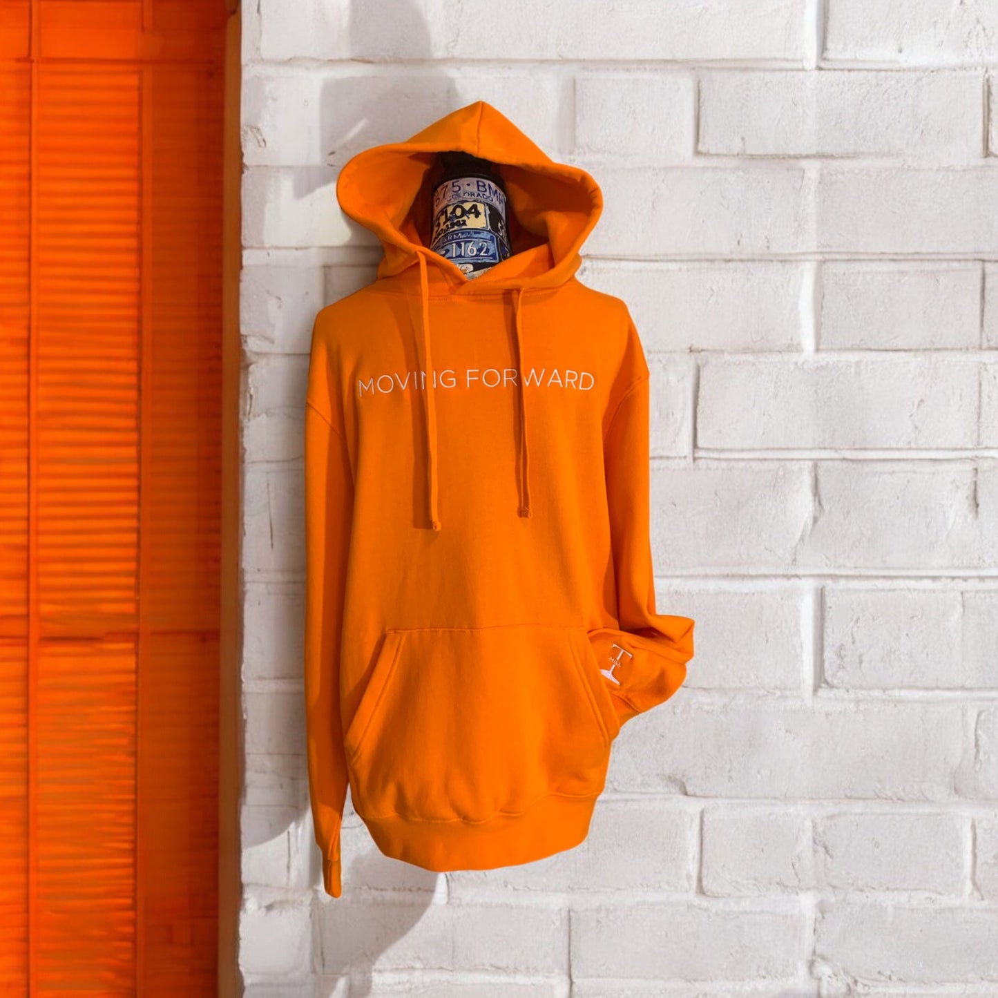 ***Pre-Order*** Embroidered Orange Hoodie With White Letters Long Sleeve with the empowering and inspiring phrase "Moving Forward" Unisex (Men's Hoodie / Women's Hoodie) **Free Shipping**