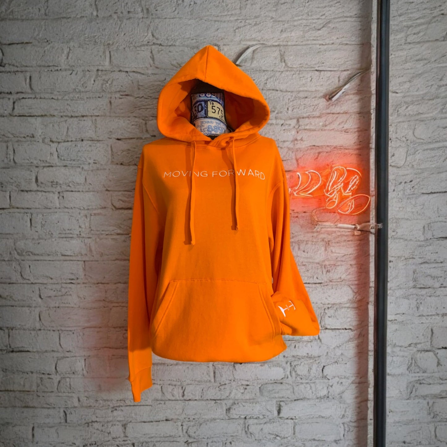 ***Pre-Order*** Embroidered Orange Hoodie With White Letters Long Sleeve with the empowering and inspiring phrase "Moving Forward" Unisex (Men's Hoodie / Women's Hoodie) **Free Shipping**