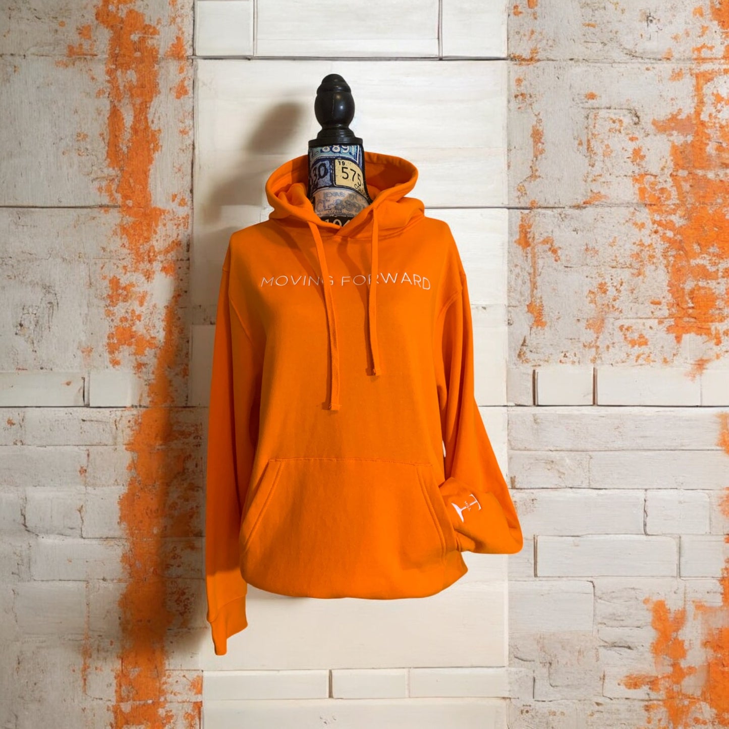 ***Pre-Order*** Embroidered Orange Hoodie With White Letters Long Sleeve with the empowering and inspiring phrase "Moving Forward" Unisex (Men's Hoodie / Women's Hoodie) **Free Shipping**