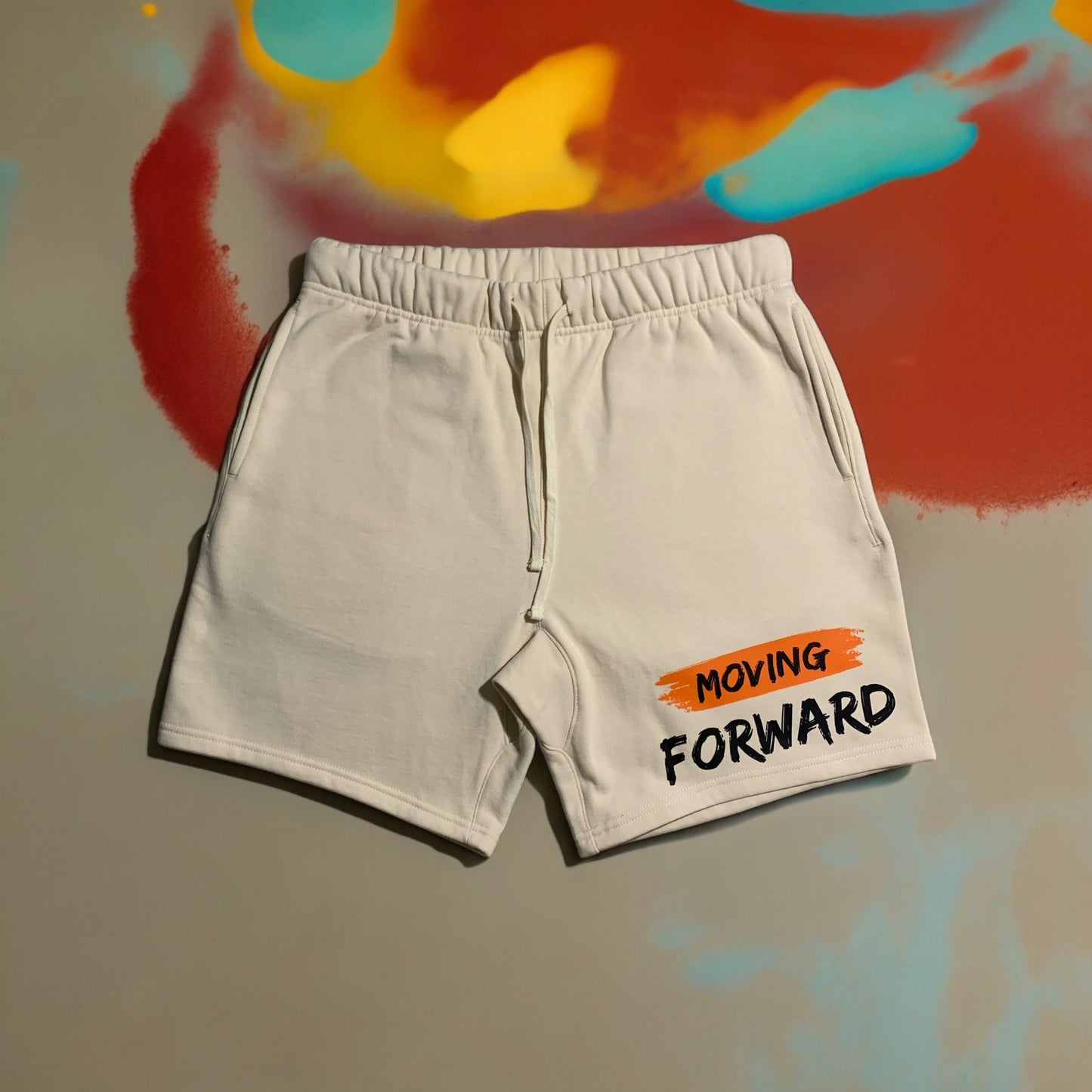 Cream Shorts with the empowering and inspiring phrase "Moving Forward" Unisex (Men Shorts / Women Shorts) **Free Shipping**