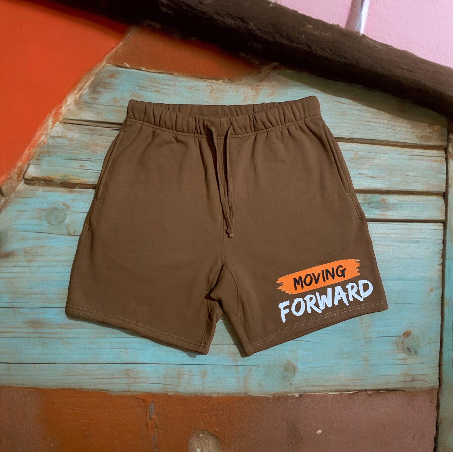 Brown Shorts with the empowering and inspiring phrase "Moving Forward" Unisex (Men Shorts / Women Shorts) **Free Shipping**