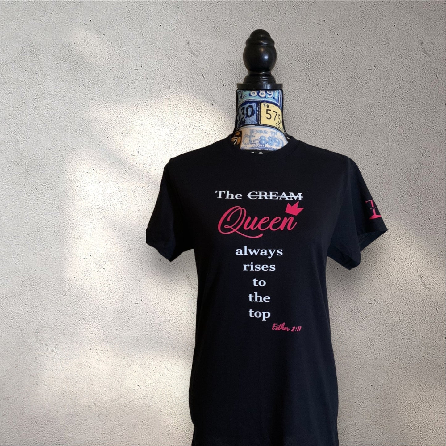 The Queen Always Rises To the Top - Black and Hot Pink Women's T-Shirt with Esther 2:17 **Free Shipping**