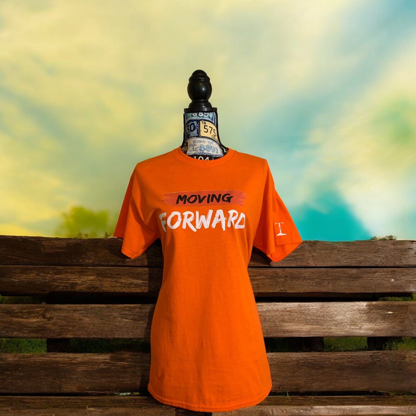 Orange Short Sleeve T-shirt with the empowering and inspiring phrase "Moving Forward" Unisex (Men / Women) **Free Shipping**