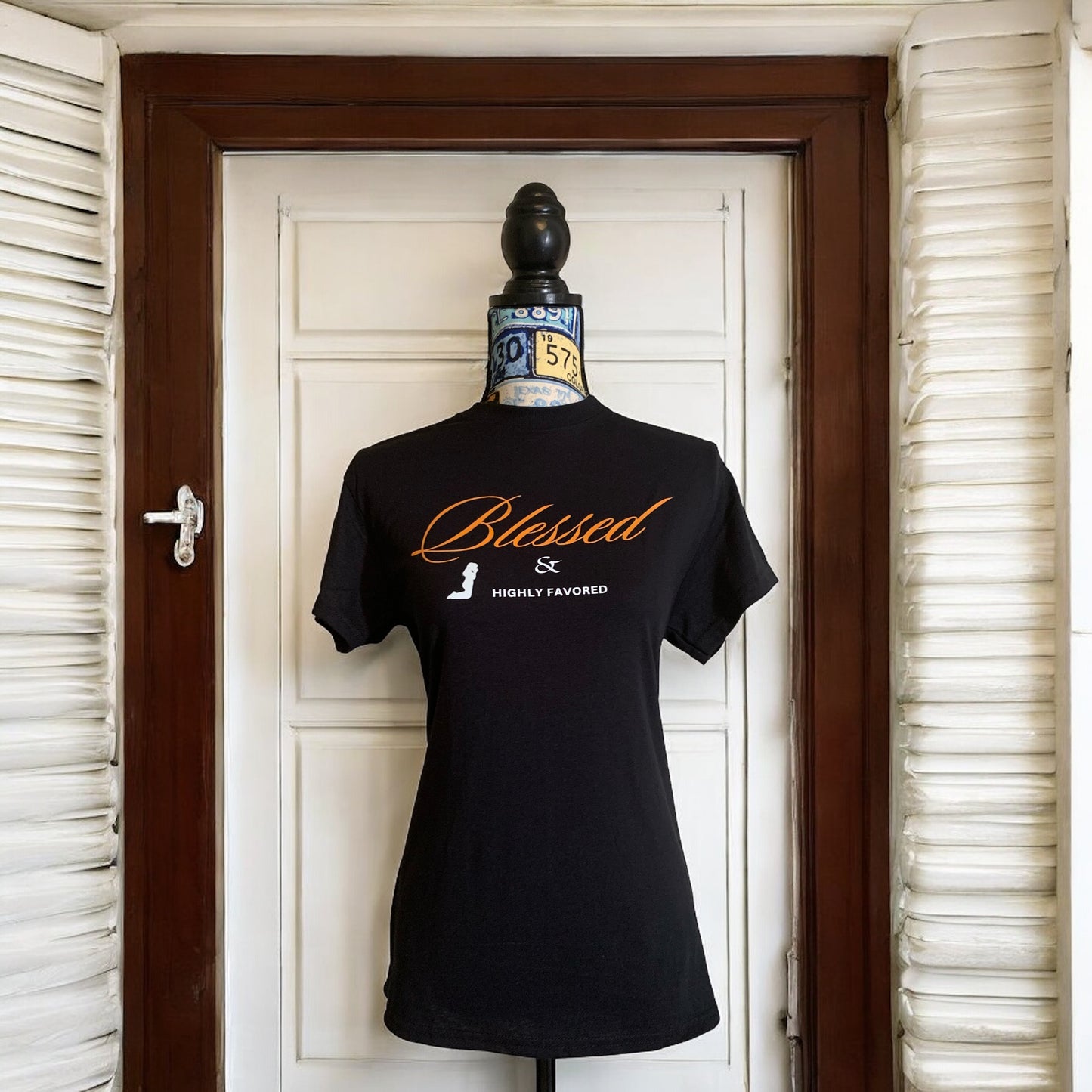 Black Short Sleeve T-shirt with the empowering and inspiring phrase "Blessed & Highly Favored" Women's Shirt **Free Shipping**