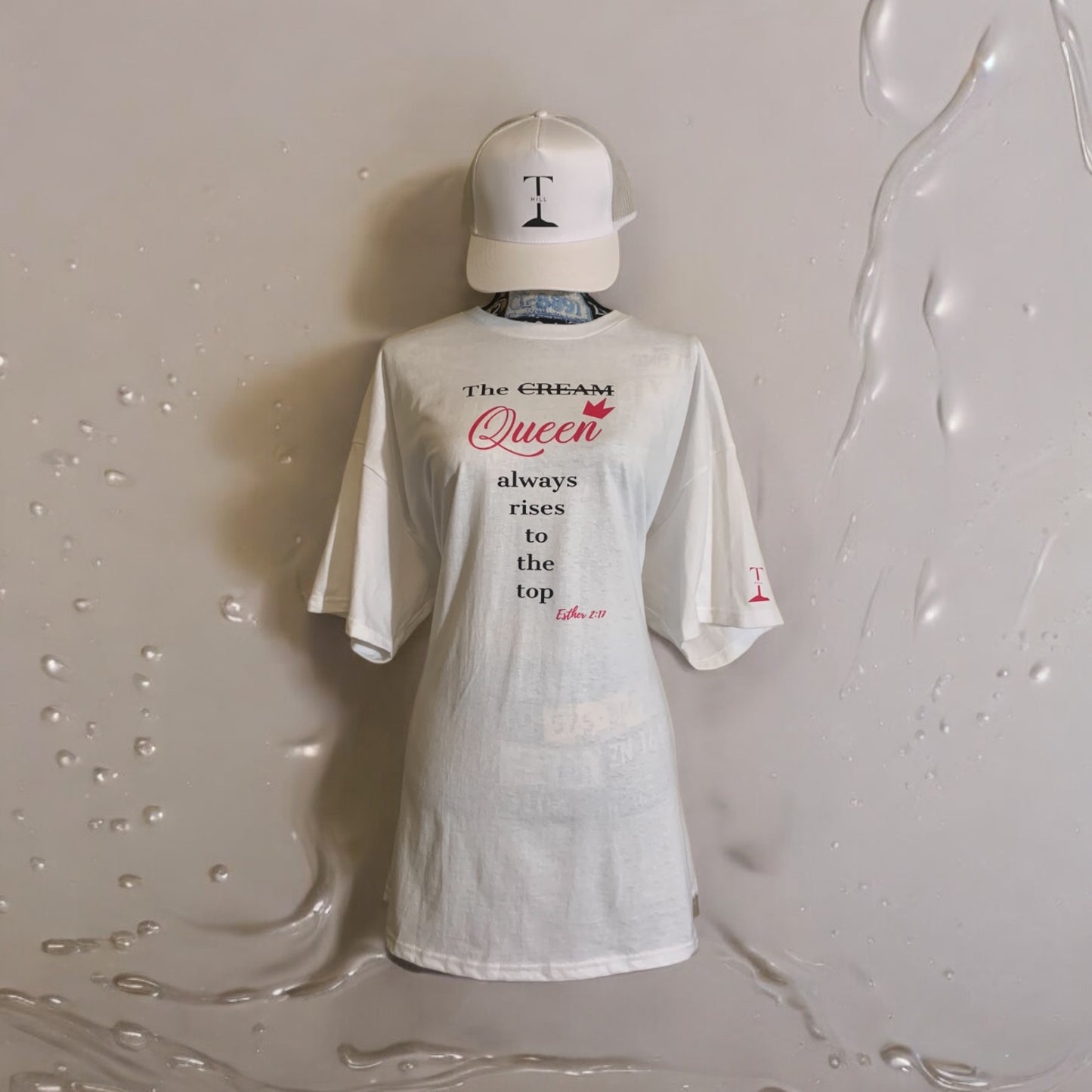 The Queen Always Rises To the Top - White and Hot Pink Women's T-Shirt with Esther 2:17 **Free Shipping**