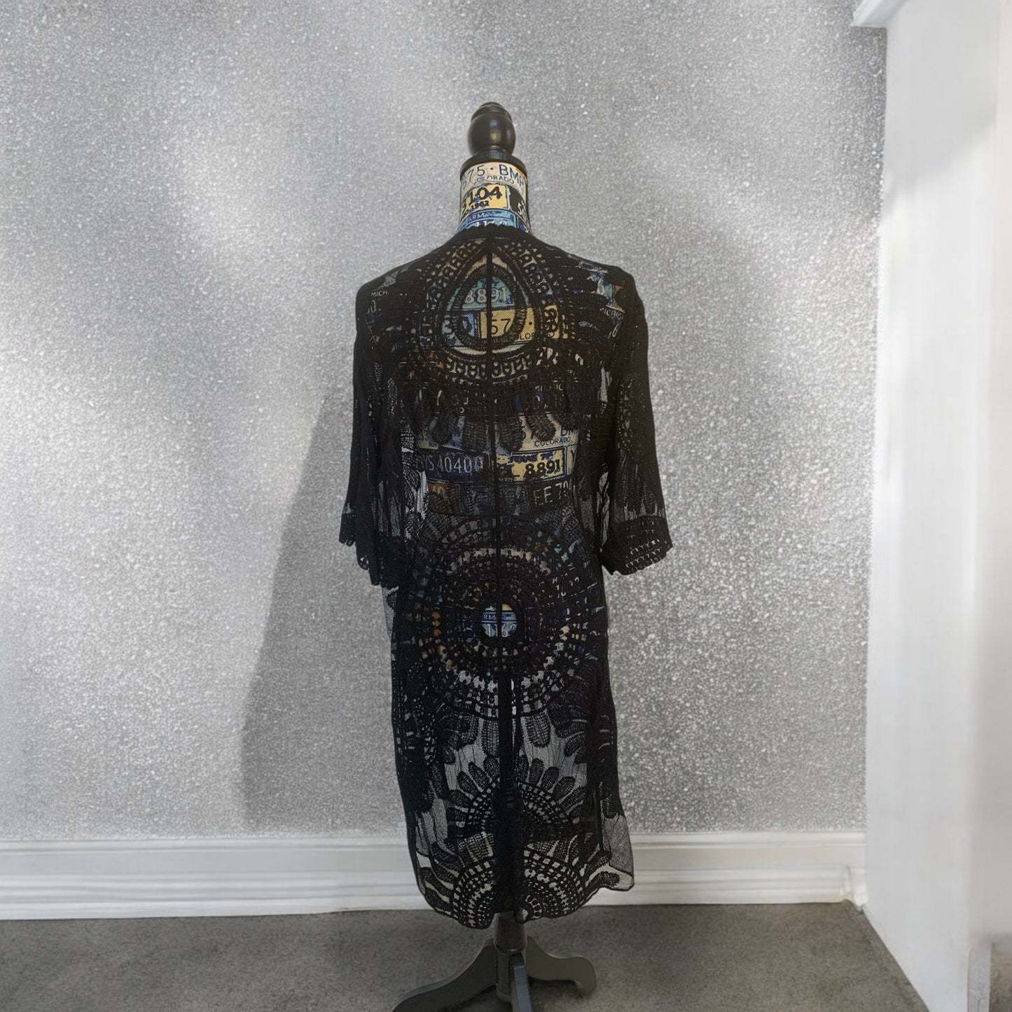 New! Elegant Black Sheer Kimono **Free Shipping**