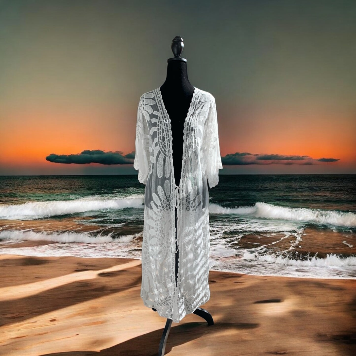 New! Elegant White Sheer Kimono **Free Shipping**