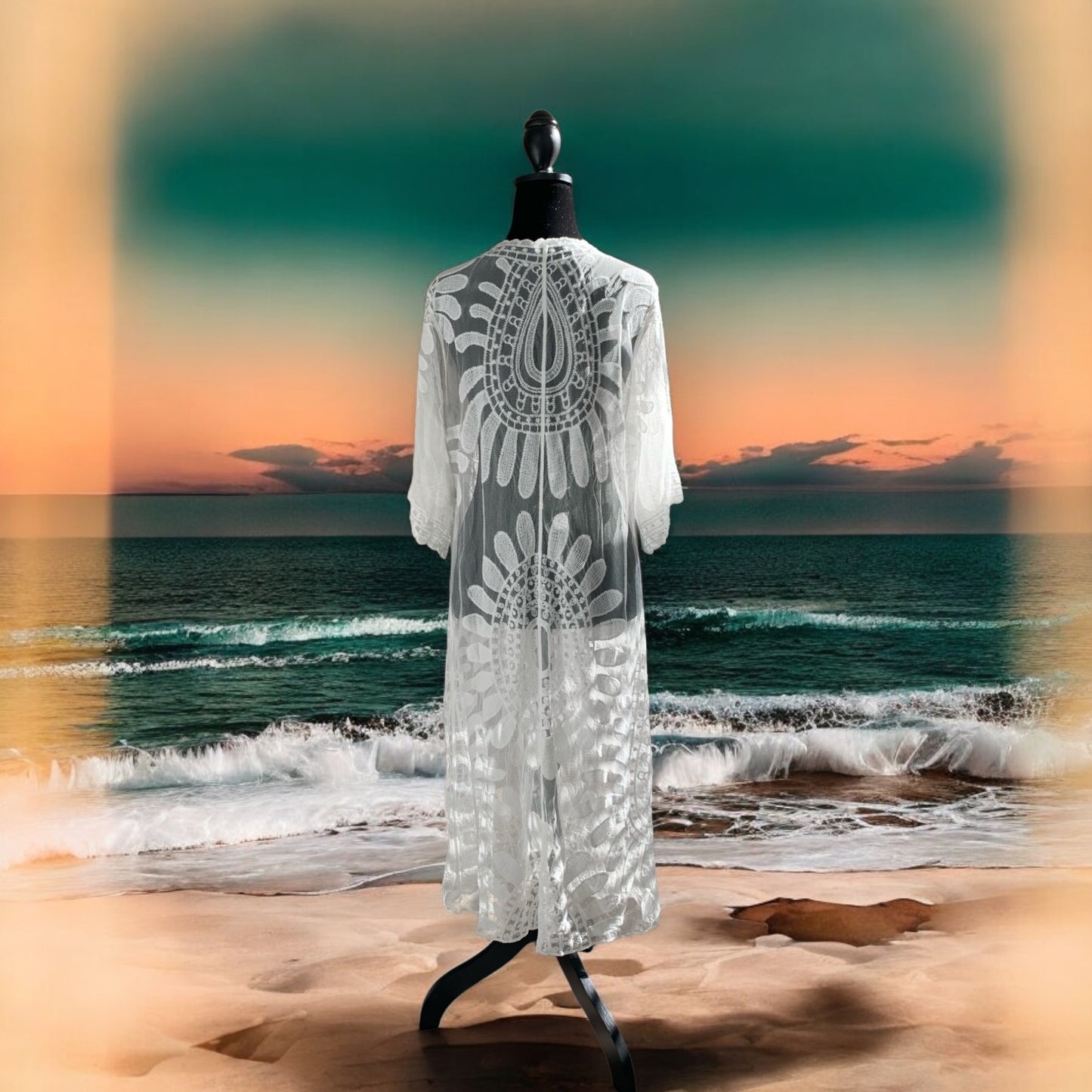 New! Elegant White Sheer Kimono **Free Shipping**