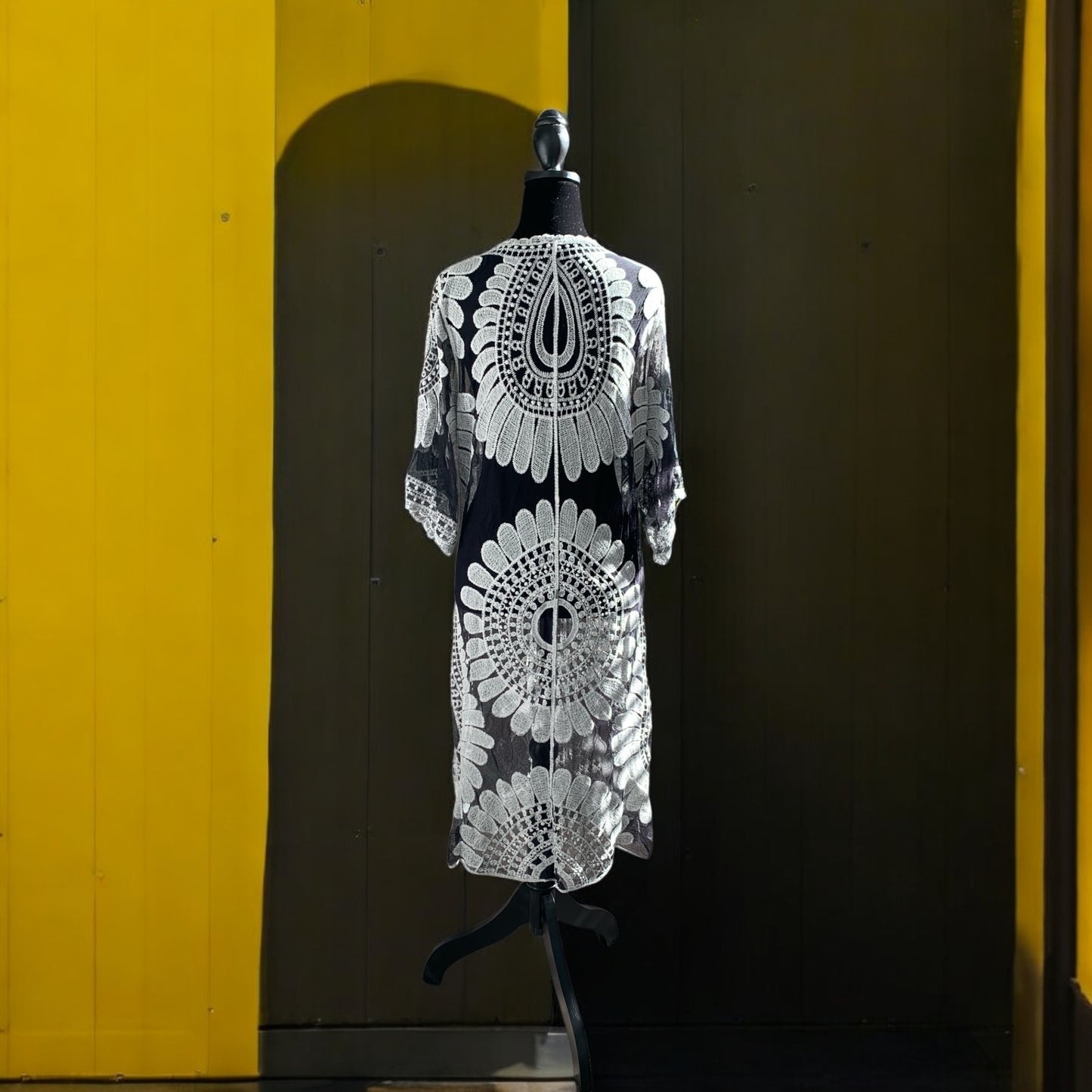 New! Elegant Black & White Sheer Kimono **Free Shipping**