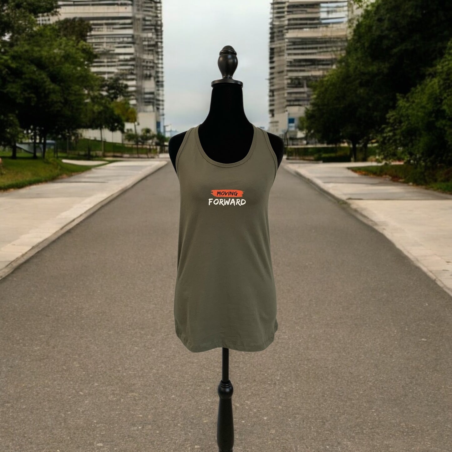 MILITARY GREEN "Moving Forward" Racerback Tank