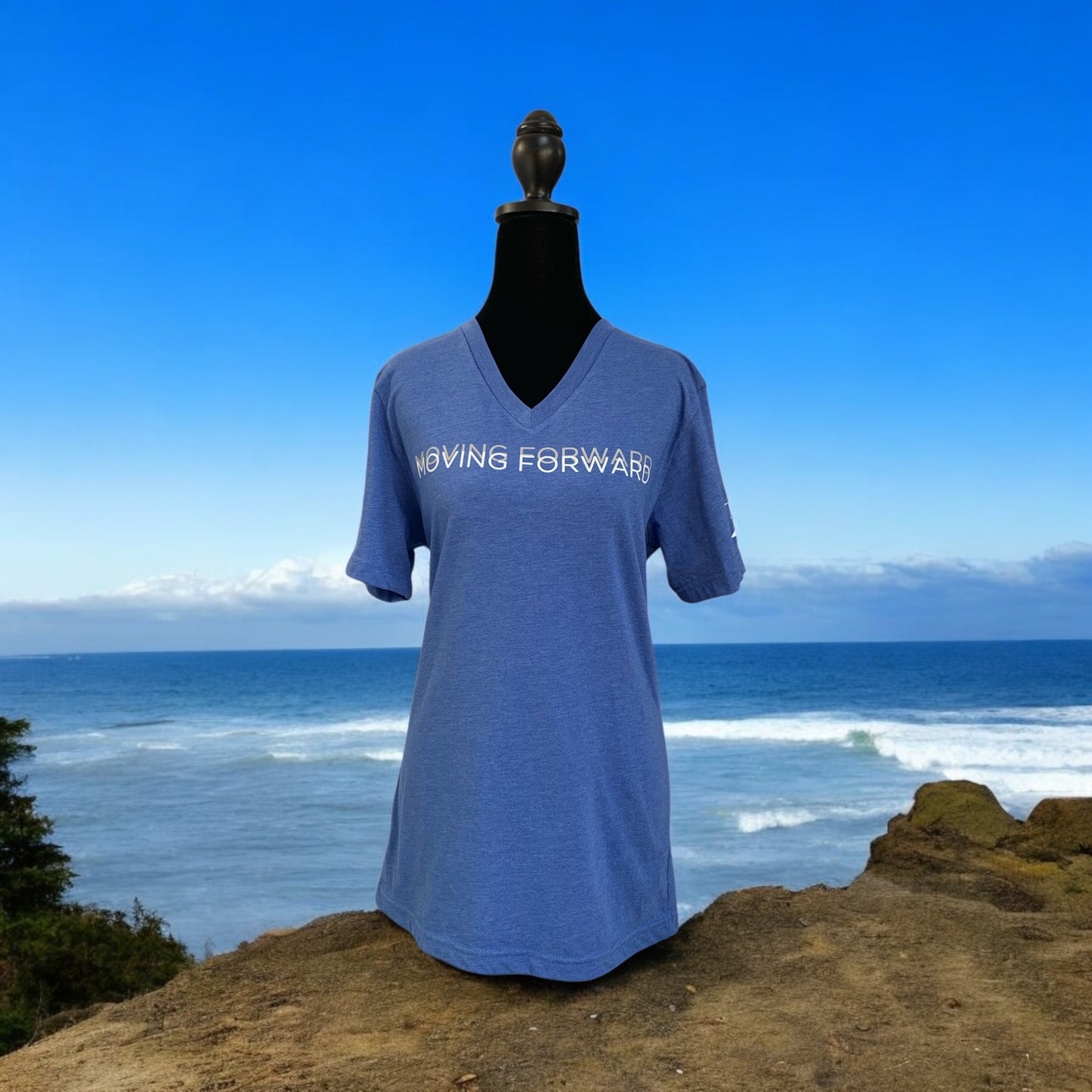 Heather Royal Blue Short Sleeve V-Neck T-shirt with the empowering and inspiring phrase "Moving Forward". Unisex (Men / Women) **Free Shipping**
