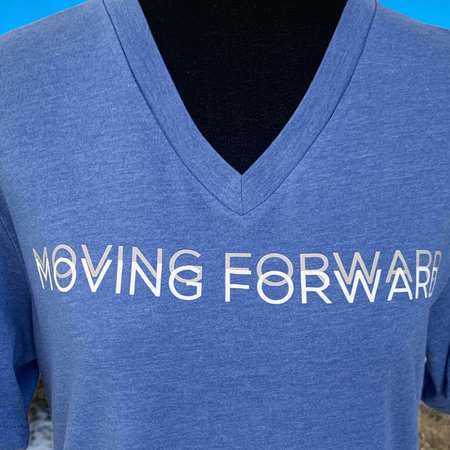 Heather Royal Blue Short Sleeve V-Neck T-shirt with the empowering and inspiring phrase "Moving Forward". Unisex (Men / Women) **Free Shipping**