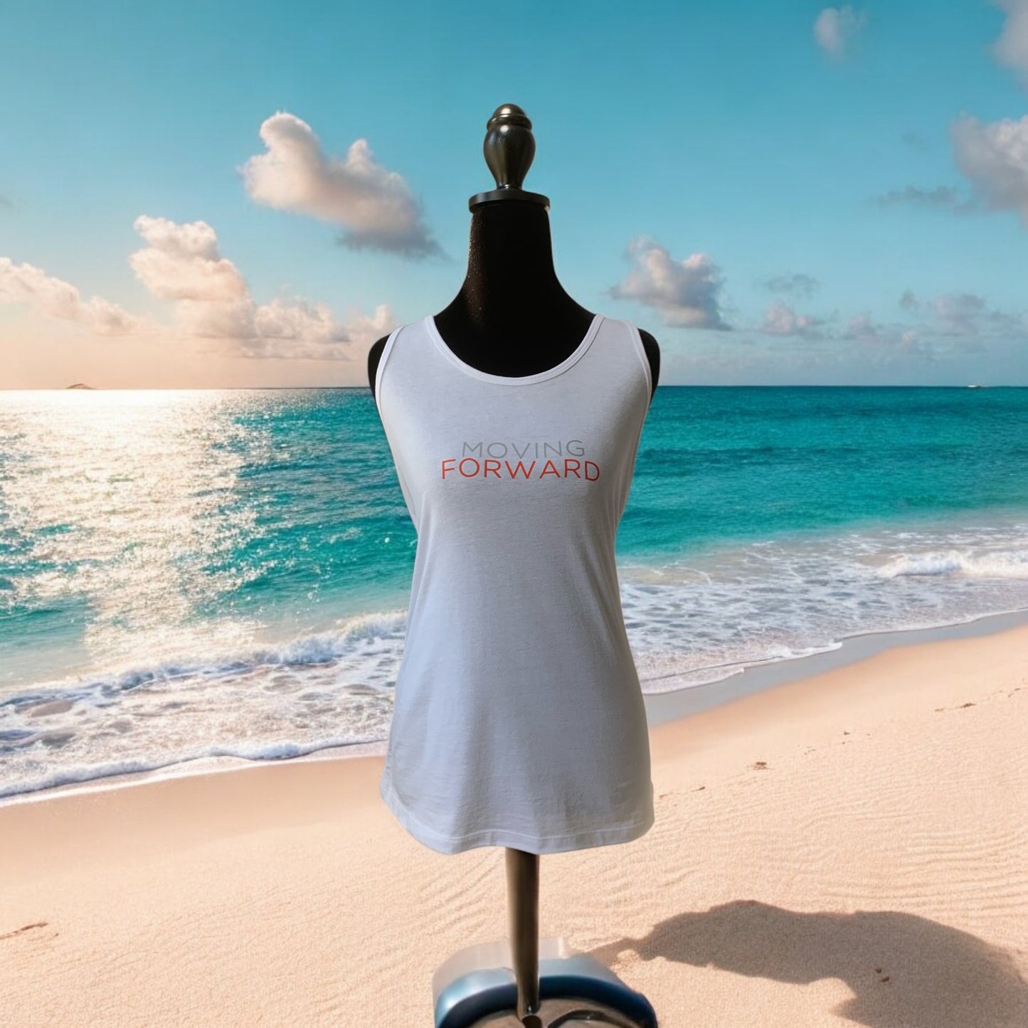 WHITE "Moving Forward" Racerback Tank **Free Shipping**