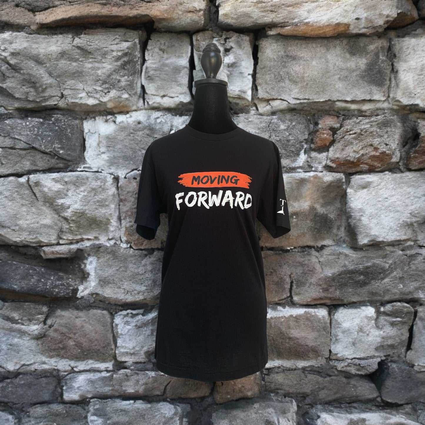 Black Short Sleeve T-shirt with the empowering and inspiring phrase "Moving Forward" Unisex (Men / Women) **Free Shipping**