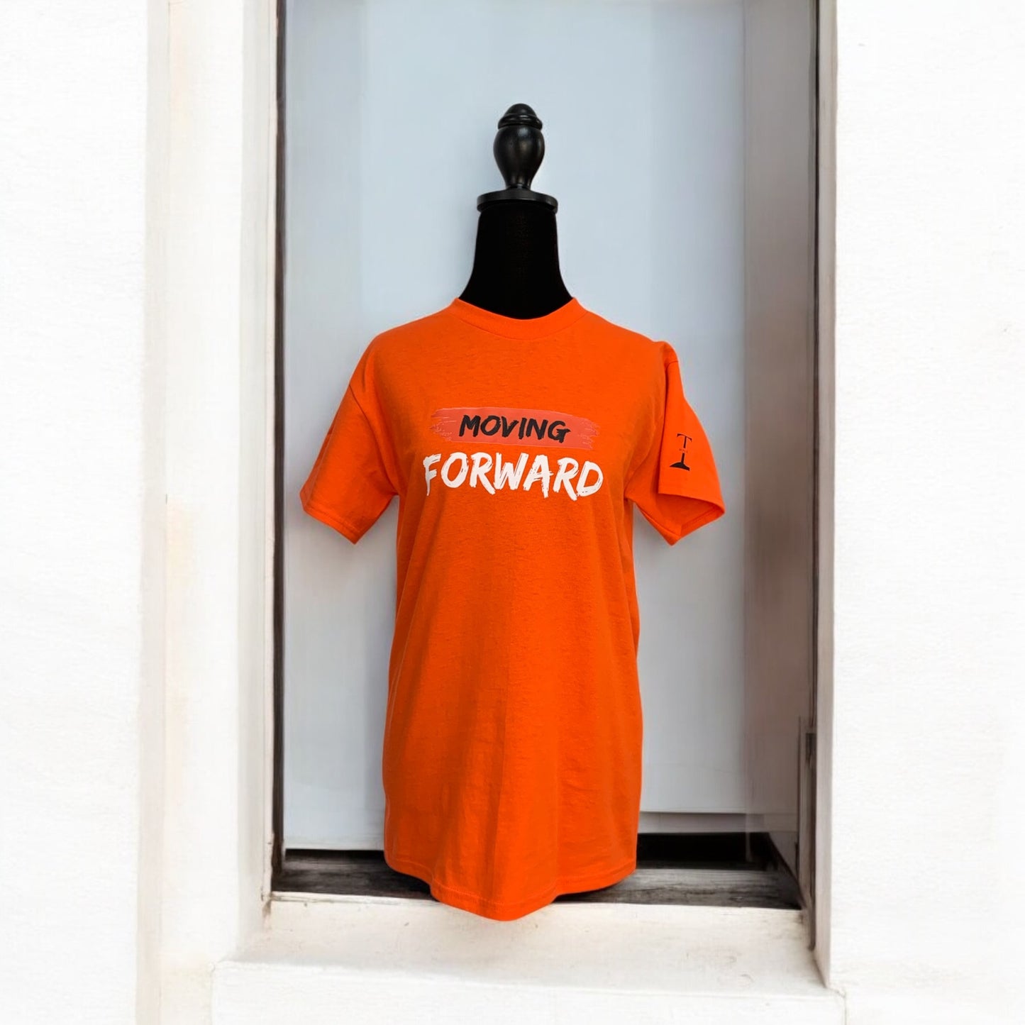 Orange Short Sleeve T-shirt with the empowering and inspiring phrase "Moving Forward" Unisex (Men / Women) **Free Shipping**