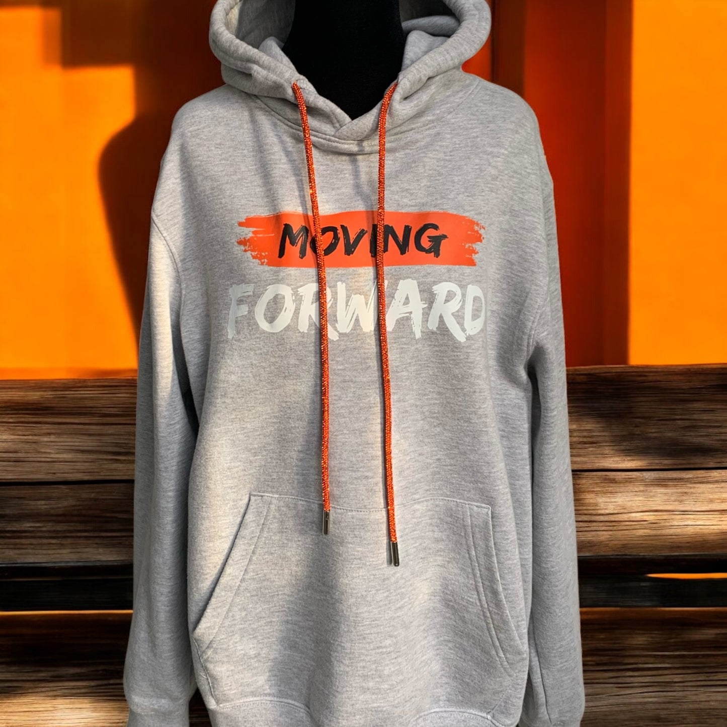 Grey Hoodie Long Sleeve with the empowering and inspiring phrase "Moving Forward" Unisex (Men's Hoodie / Women's Hoodie) **Free Shipping**