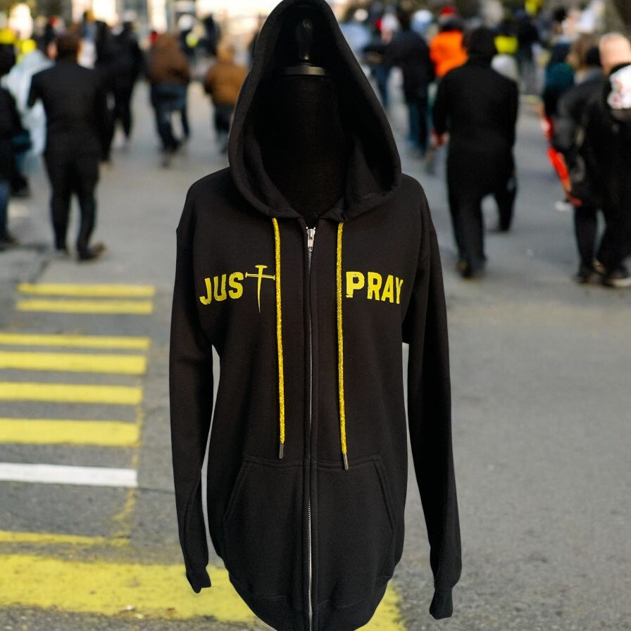 NEW!! "Just Pray" Black Zip-Up Hoodie – Dynamic Sparkle Edition (Men / Women) **Free Shipping**