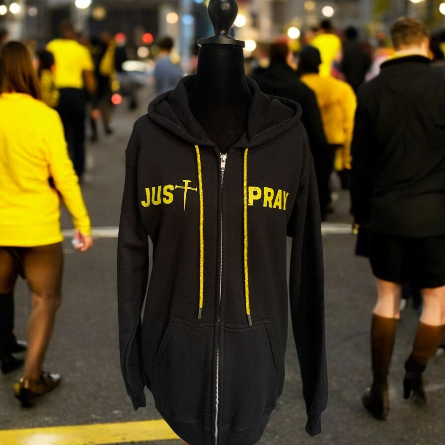 NEW!! "Just Pray" Black Zip-Up Hoodie – Dynamic Sparkle Edition (Men / Women) **Free Shipping**