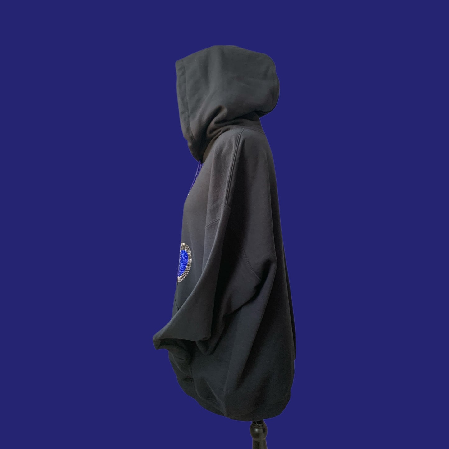 DAZZLING CRYSTAL AND ROYAL BLUE RHINESTONE TEDDY BEAR - BLACK HOODIE ** Free Shipping **