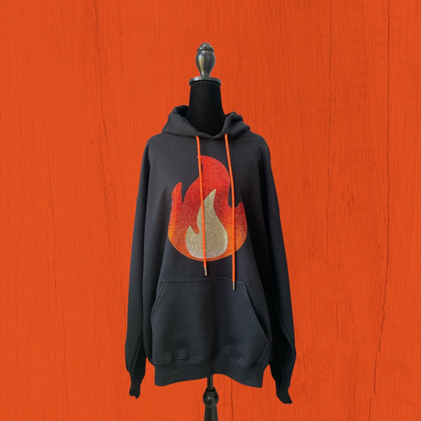EYE-CATCHING RHINESTONE FLAME BLACK HOODIE ** Free Shipping **