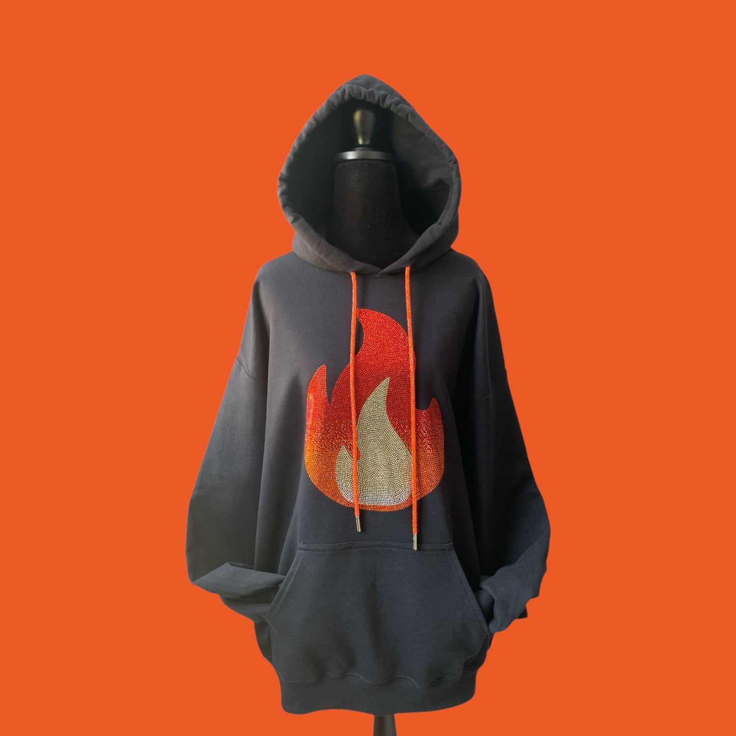 EYE-CATCHING RHINESTONE FLAME BLACK HOODIE ** Free Shipping **