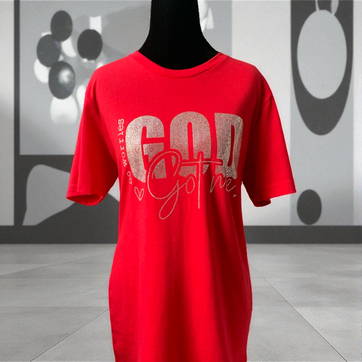 NO WORRIES GOD GOT ME SPARKLING RHINESTONE RED TEE ** Free Shipping **