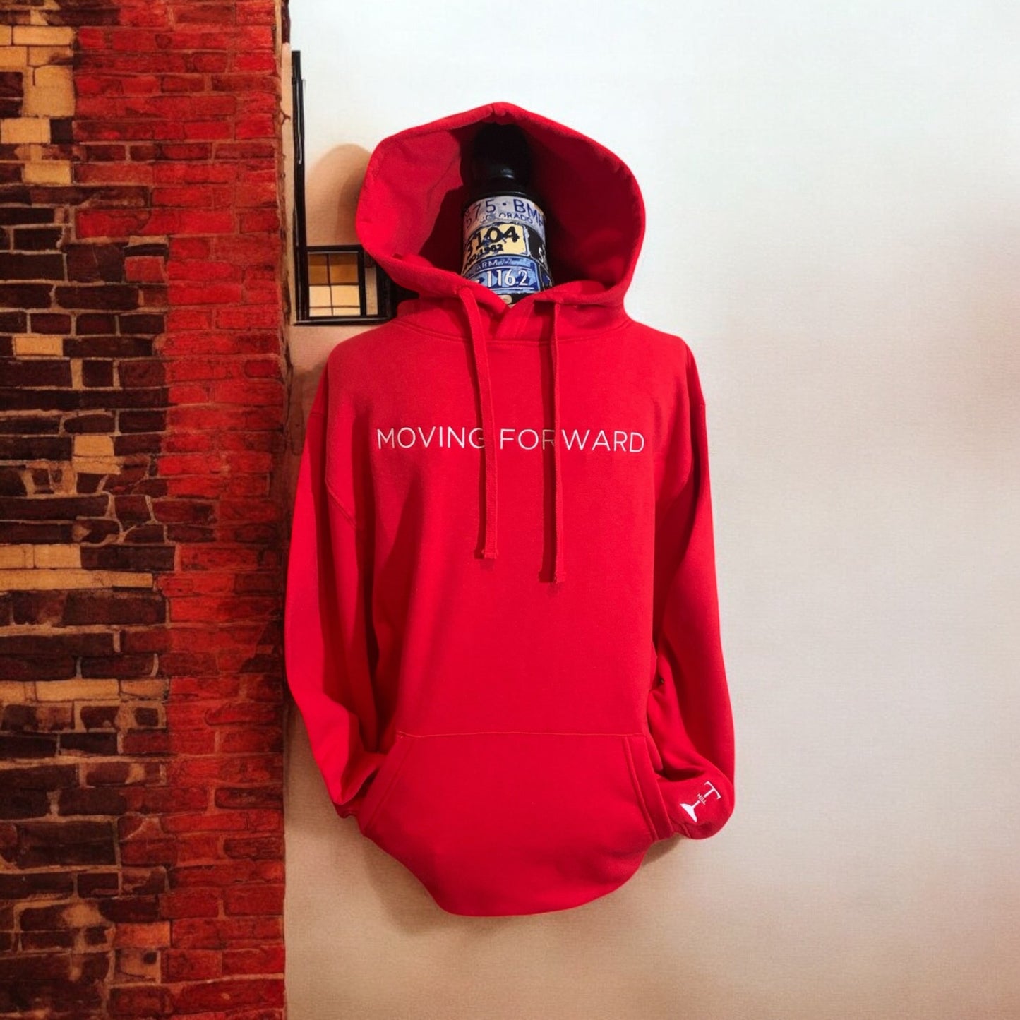 Large Embroidered Red Hoodie With White Letters Long Sleeve with the empowering and inspiring phrase "Moving Forward" Unisex (Men's Hoodie / Women's Hoodie) **Free Shipping**