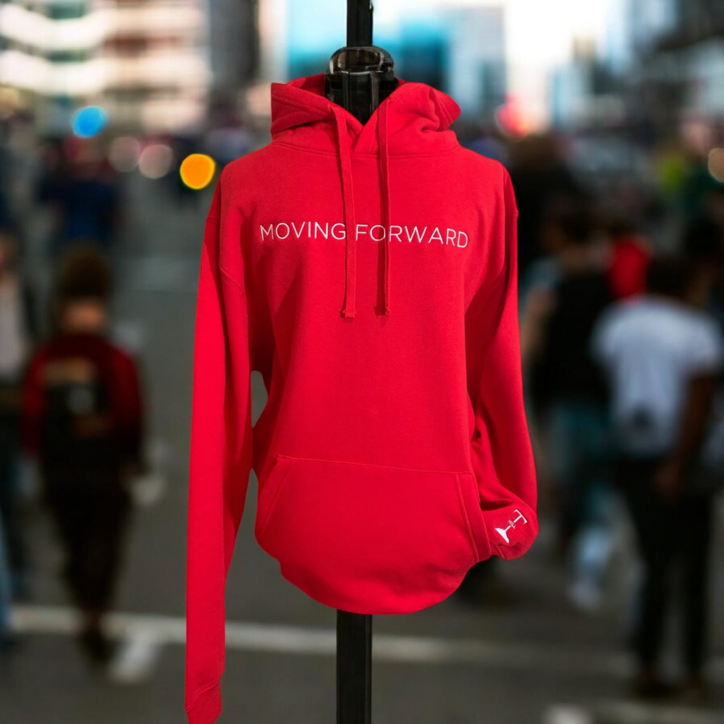 Large Embroidered Red Hoodie With White Letters Long Sleeve with the empowering and inspiring phrase "Moving Forward" Unisex (Men's Hoodie / Women's Hoodie) **Free Shipping**