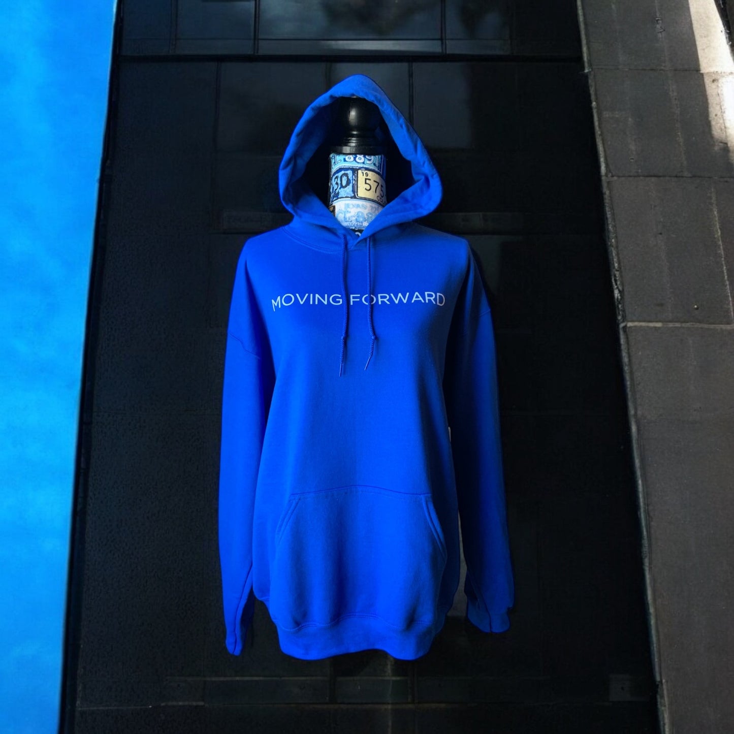 Royal Blue Hoodie With White Letters Long Sleeve with the empowering and inspiring phrase "Moving Forward" Unisex (Men's Hoodie / Women's Hoodie) **Free Shipping**
