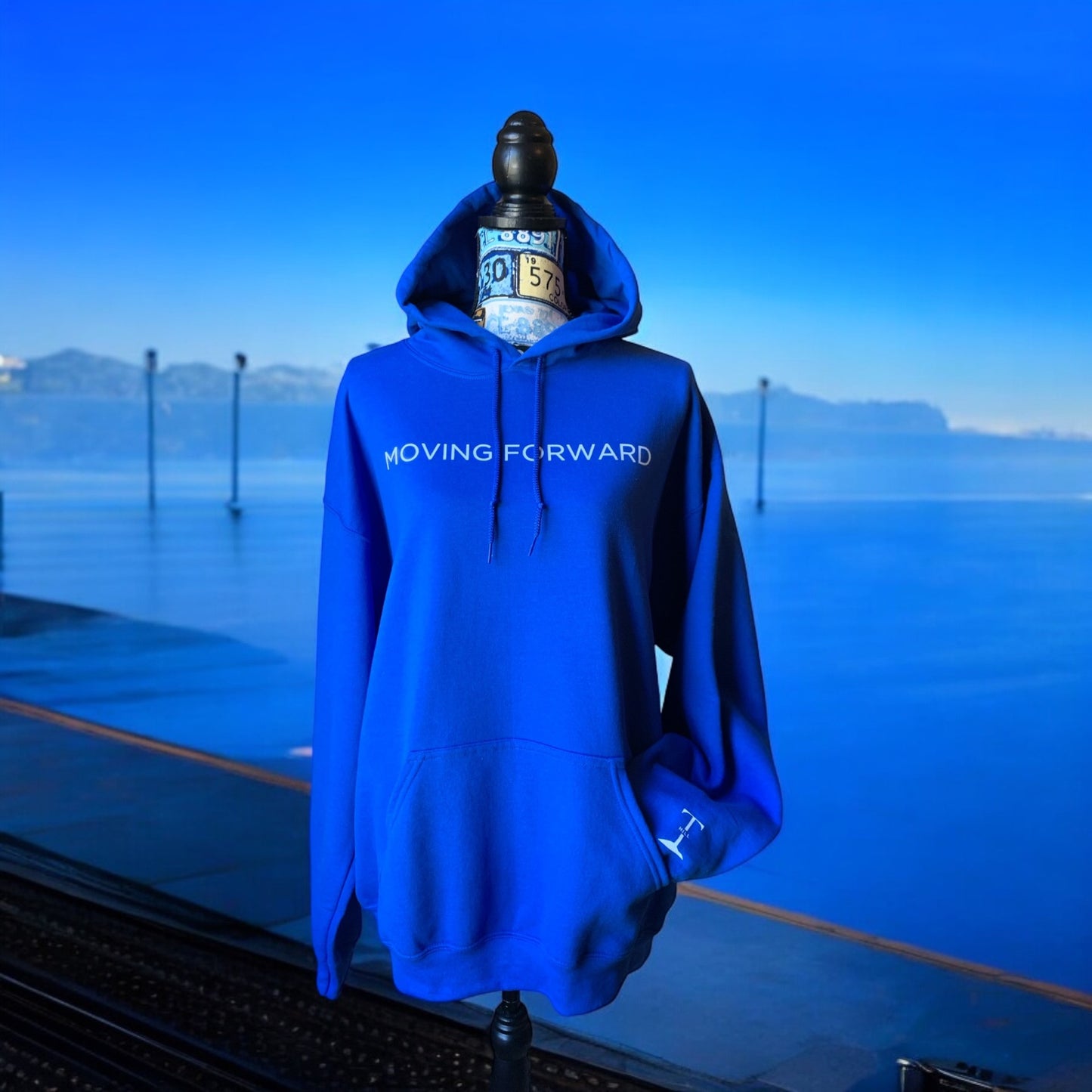 Royal Blue Hoodie With White Letters Long Sleeve with the empowering and inspiring phrase "Moving Forward" Unisex (Men's Hoodie / Women's Hoodie) **Free Shipping**