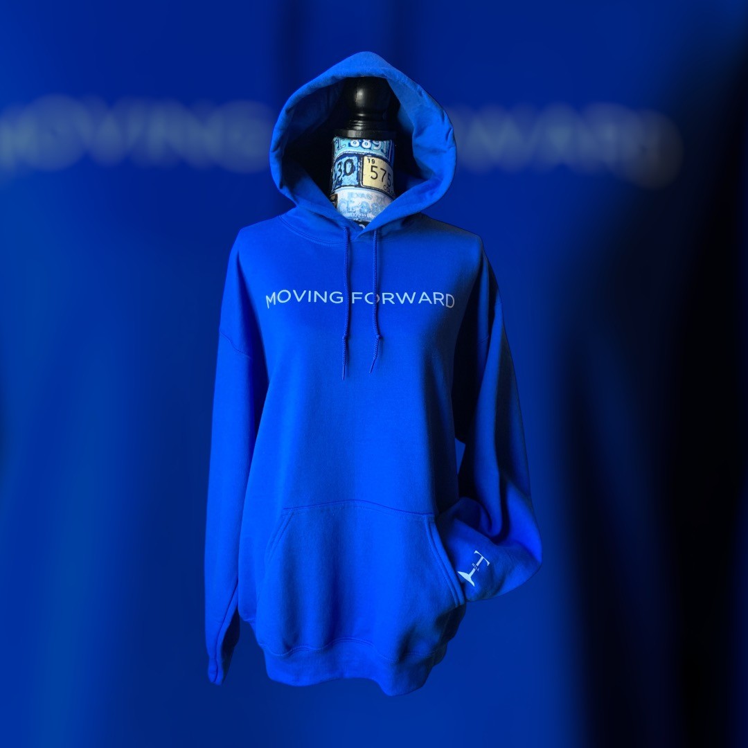 Royal Blue Hoodie With White Letters Long Sleeve with the empowering and inspiring phrase "Moving Forward" Unisex (Men's Hoodie / Women's Hoodie) **Free Shipping**