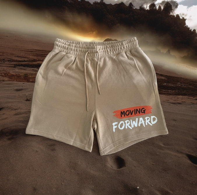 Beige Shorts with the empowering and inspiring phrase "Moving Forward" Unisex (Men Shorts / Women Shorts) **Free Shipping**