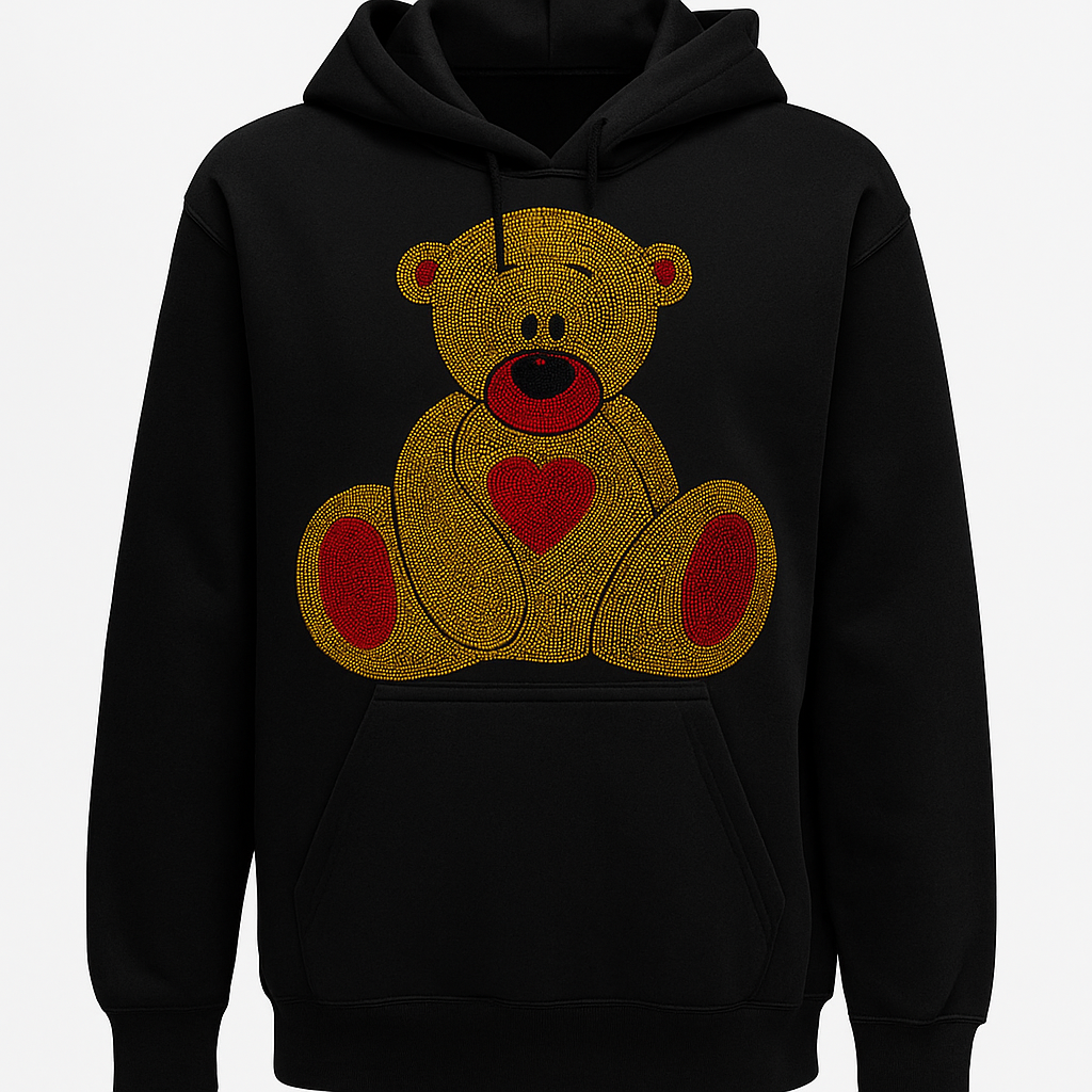 DAZZLING TAN & RED RHINESTONE TEDDY BEAR WITH RED OR BLACK HOODIE ** Free Shipping **