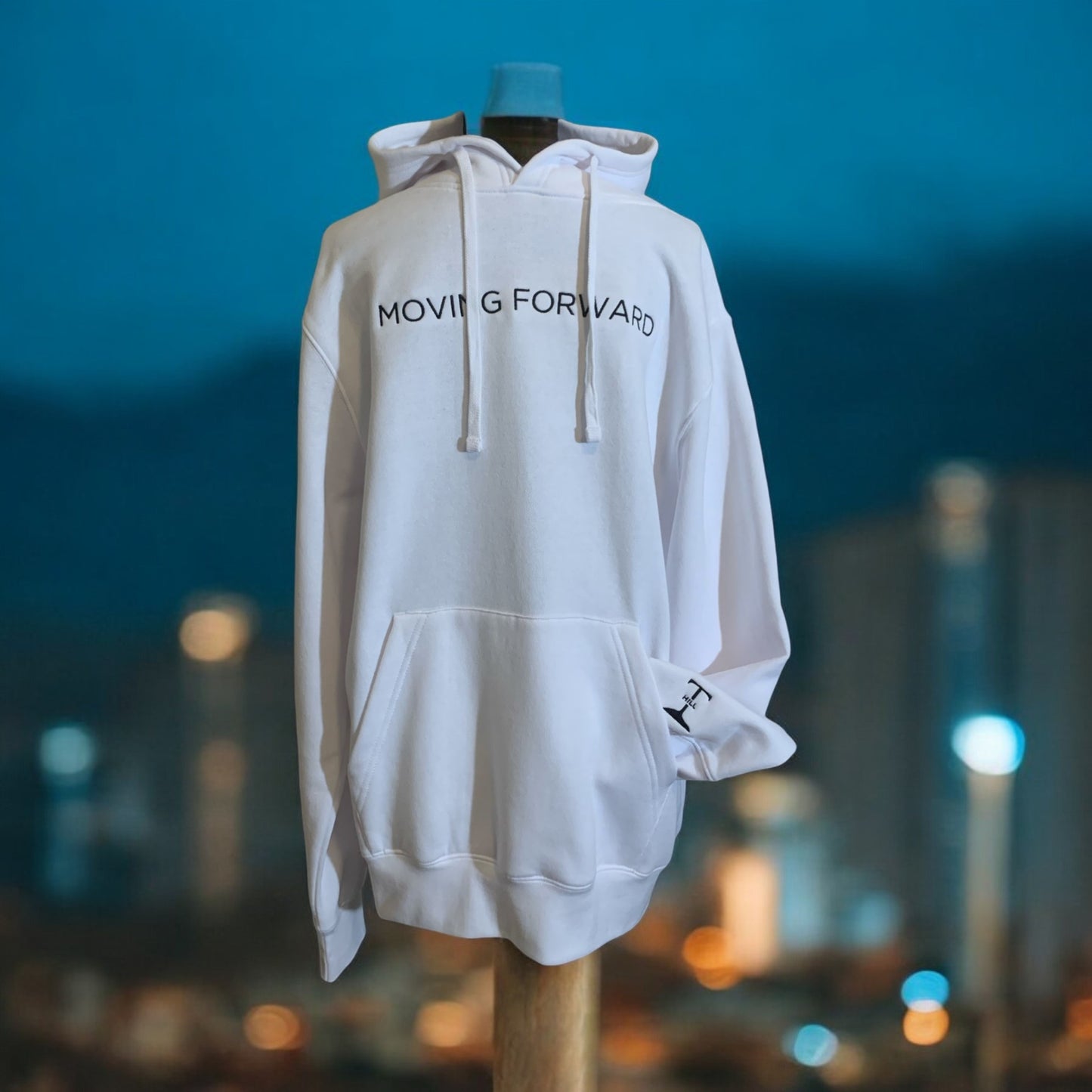 New!! Embroidered White Hoodie With Black Letters Long Sleeve with the empowering and inspiring phrase "Moving Forward" Unisex (Men's Hoodie / Women's Hoodie) **Free Shipping**