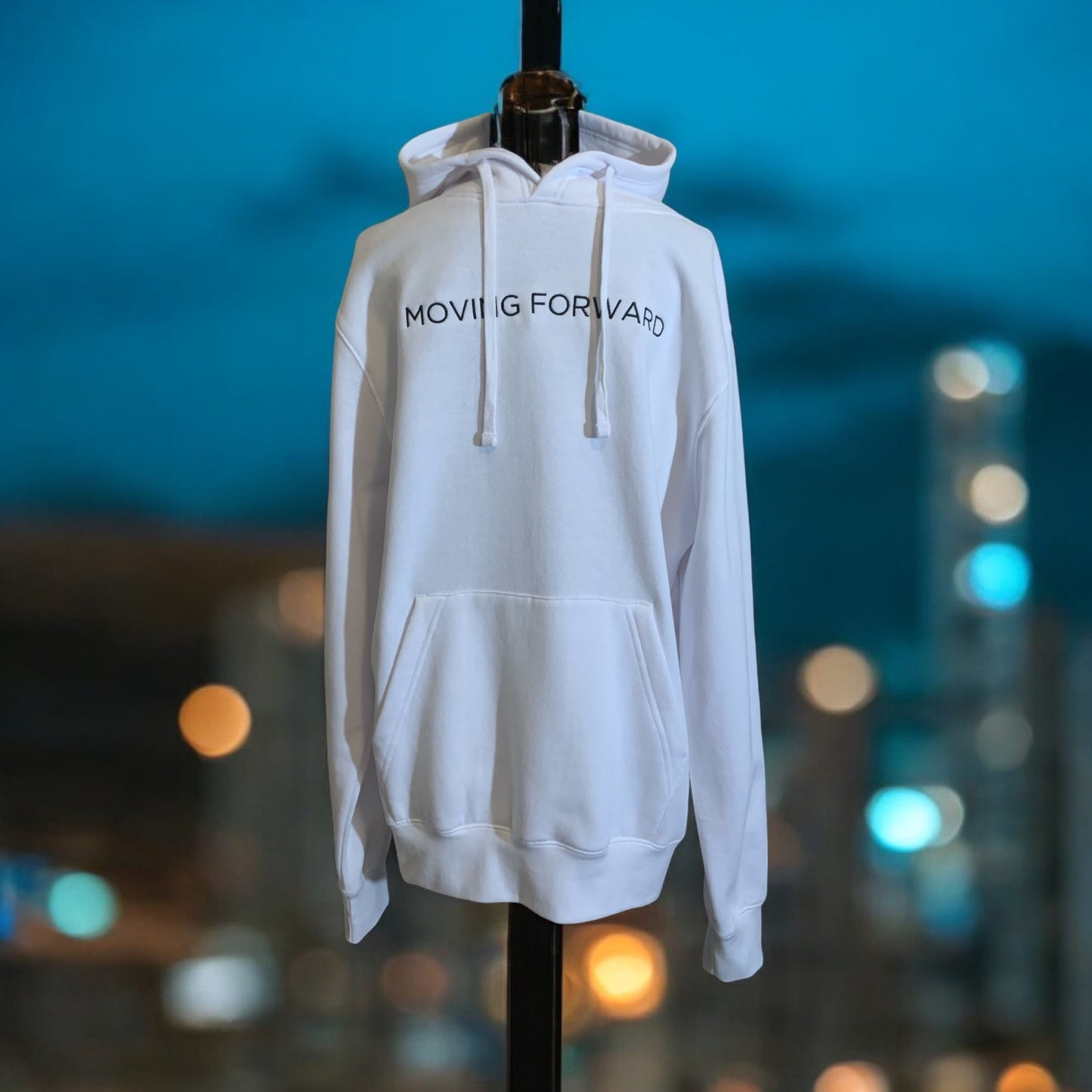 New!! Embroidered White Hoodie With Black Letters Long Sleeve with the empowering and inspiring phrase "Moving Forward" Unisex (Men's Hoodie / Women's Hoodie) **Free Shipping**