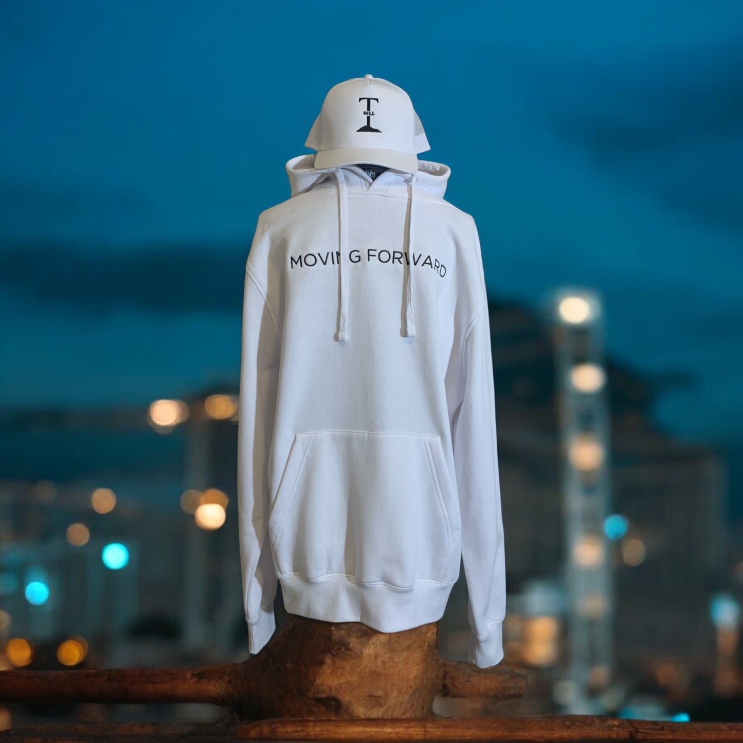 New!! Embroidered White Hoodie With Black Letters Long Sleeve with the empowering and inspiring phrase "Moving Forward" Unisex (Men's Hoodie / Women's Hoodie) **Free Shipping**