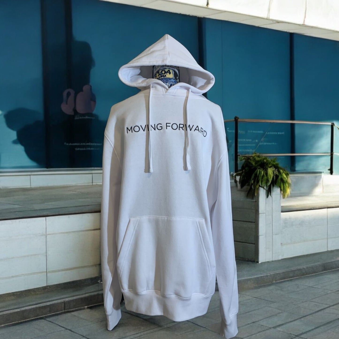 New!! Embroidered White Hoodie With Black Letters Long Sleeve with the empowering and inspiring phrase "Moving Forward" Unisex (Men's Hoodie / Women's Hoodie) **Free Shipping**
